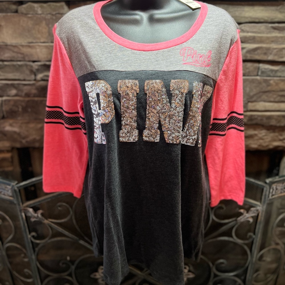 PINK hot pink sparkly 3/4 sleeve top NEW with TAGS